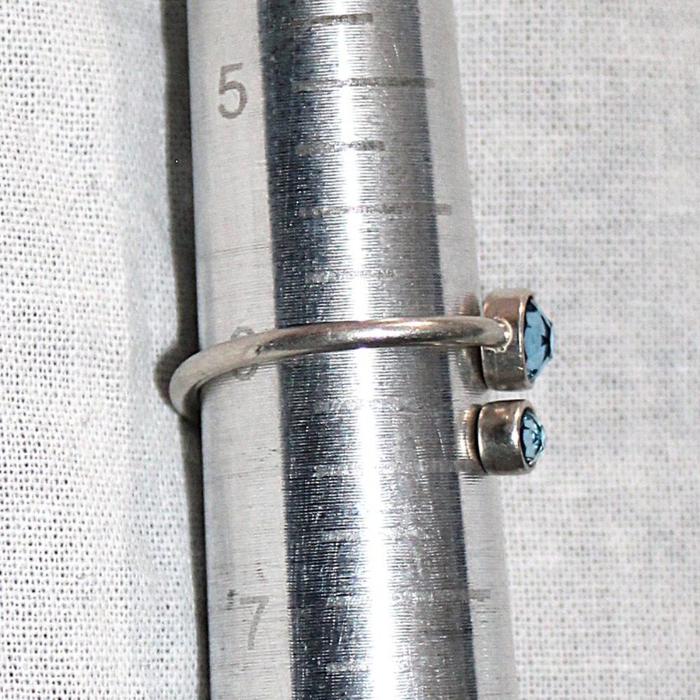 Alex and Ani Sterling Silver Light Blue Crystal By Pass Ring - Picture 6 of 7